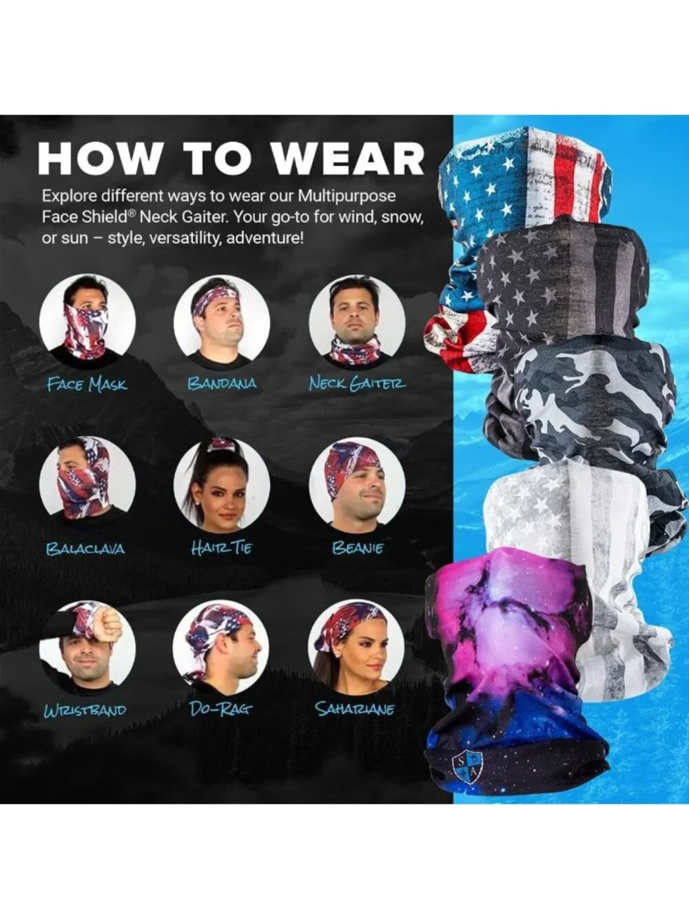 5-Pack UV Face Shields & Neck Gaiters | UV 30+ Balaclava for Outdoor Adventures